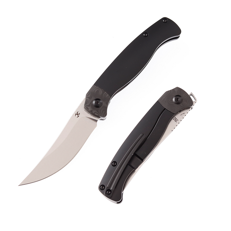 KANSEPT Mujir Front Flipper Knife Titanium with Carbon Fiber Inlay Handle (3.3''CPM-S35VN Blade) Dirk Pinkerton Design-K1014A3