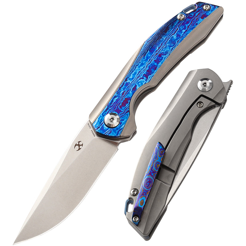 KANSEPT Mini Accipiter Flipper Knife Titanium and Timascus Handle(2.9"CPM-S35VN Blade)Kim Ning Design-K2007A4