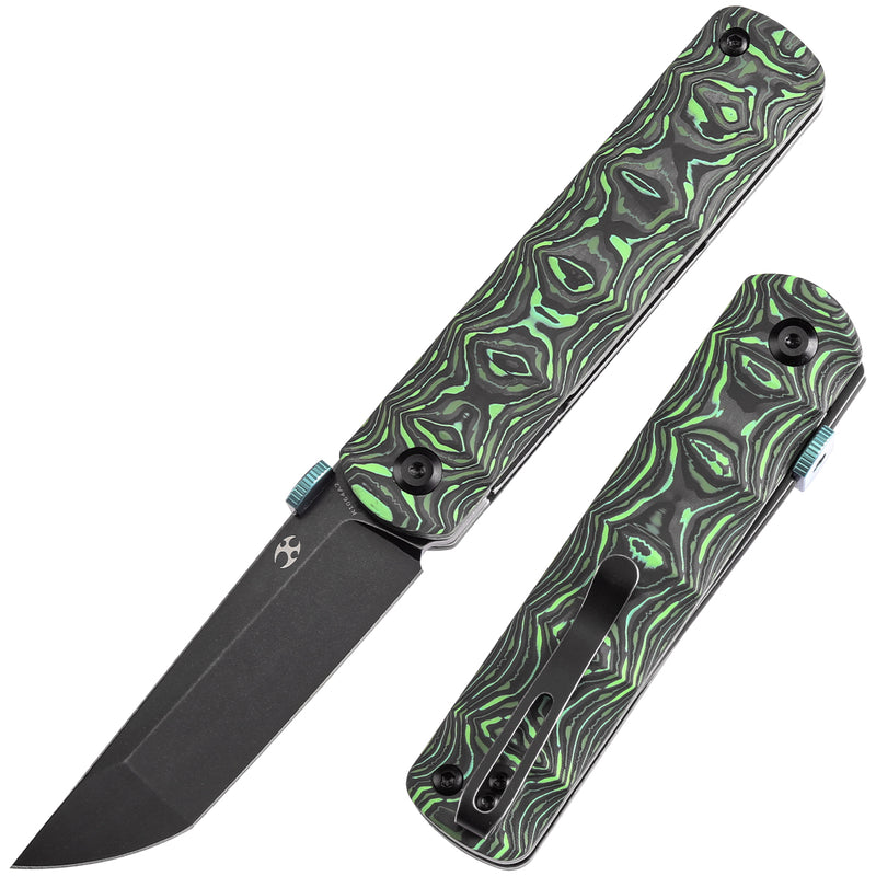 KANSEPT BTF Thumb Disc Knife Grass Green Carbon Fiber Handle (3.24'' CPM-S35VN Blade)Rolf  Helbig-K1064A2