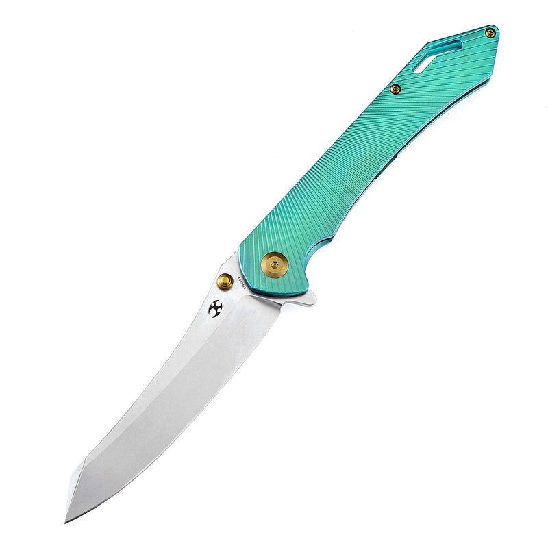 KANSEPT Colibri Tech Flipper/Thumb Hole Knife Green Anodized Titanium Handle (4.34'' CPM-S35VN Blade) Kmaxrom Design -K1060A3