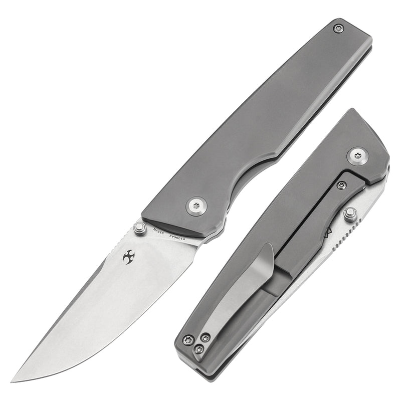 KANSEPT Chimera Thumb Stub Stonewashed Titanium Handle (3.15" CPM S35VN Blade) with Matsey Design-K1096A2