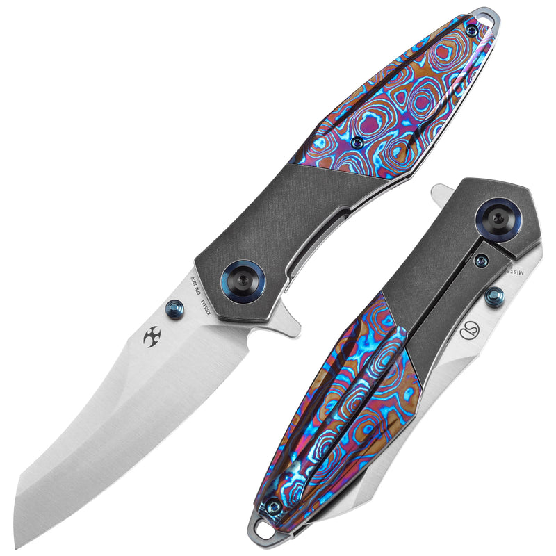 KANSEPT Thumb Stub Mistaken Blackwash Titanium and Timascus with Timascus Clip (3.15" CPM 20CV) Jonathan Styles Design- K1053A3
