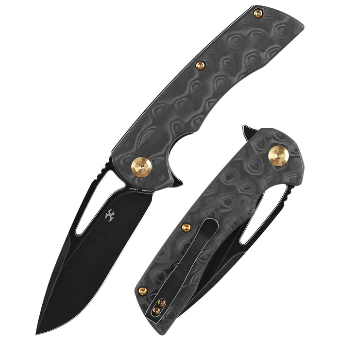 KANSEPT Kryo Thumb Hole/Flipper Knife Black Rose Pattern Carbon Fiber Handle (3.58"CPM S35VN Blade) Kim Ning Design-K1001M1