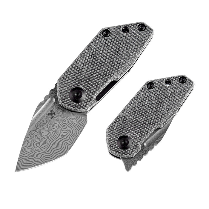 KANSEPT RIO Flipper Knife Black Micarta Handle (1.56'' Damascus Blade) 4T5 Design-K3044D1
