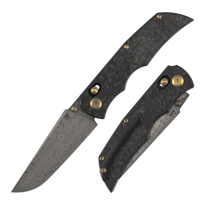 KANSEPT SIF Crossbar Lock Shred Carbon Fiber Handle (3.76" Damascus Blade) AGO Knives Designed- K1100V4