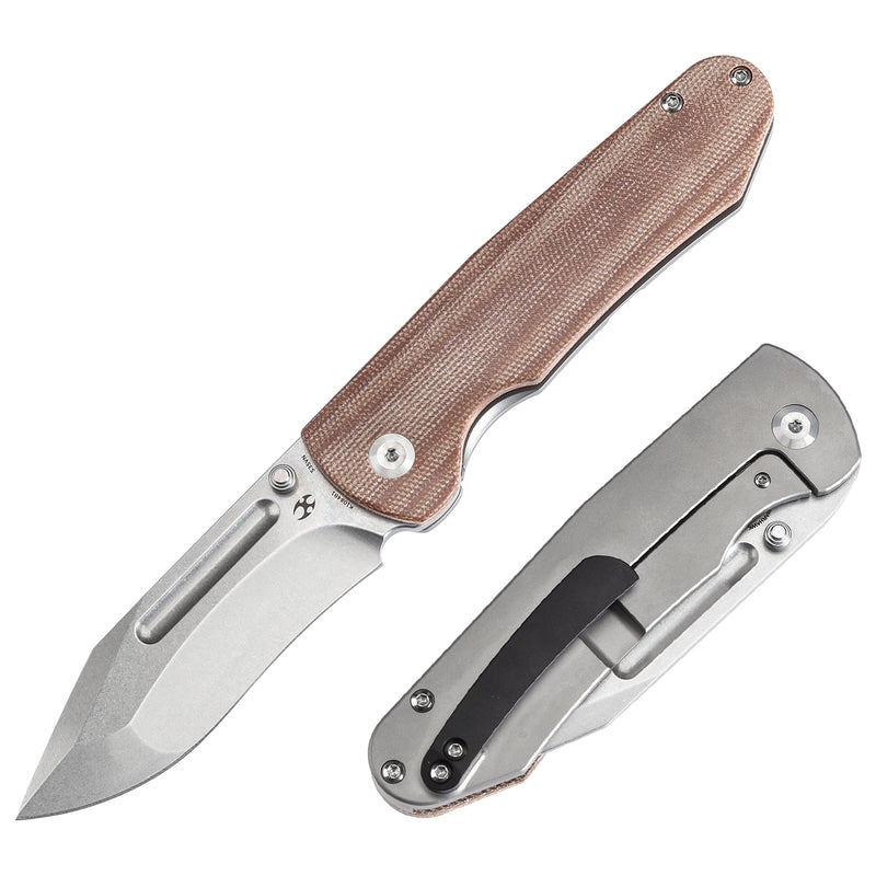 KANSEPT Superhawk Thumb Stub Knife Titanium & Brown Micarta Handle(3.89''CPM S35VN Blade) Warhawk Knives Design-K1084B1
