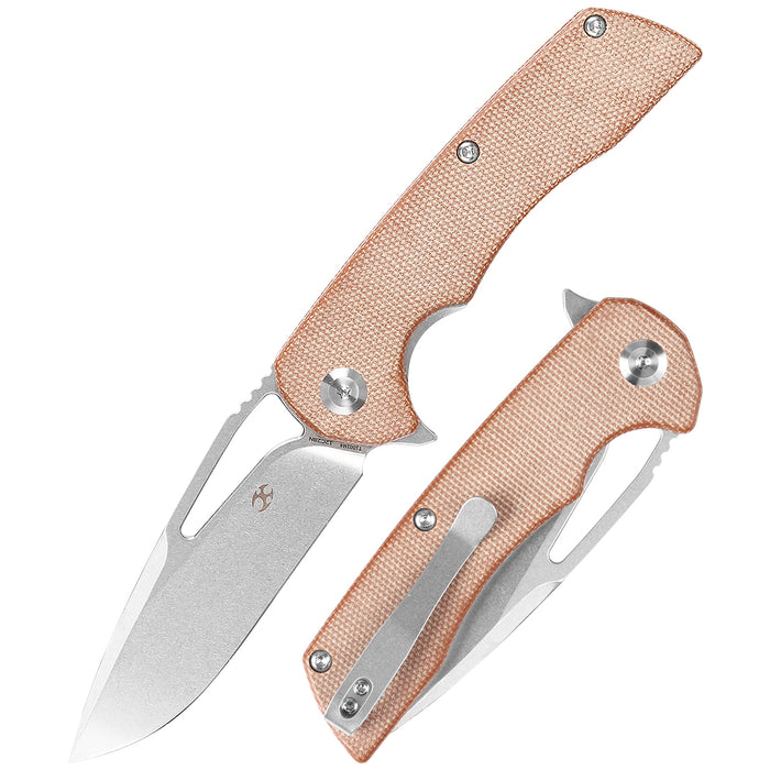 KANSEPT Kryo Thumb Hole/Flipper Knife Brown Micarta Handle (3.58"12C28N Blade) Kim Ning Design-T1001M4