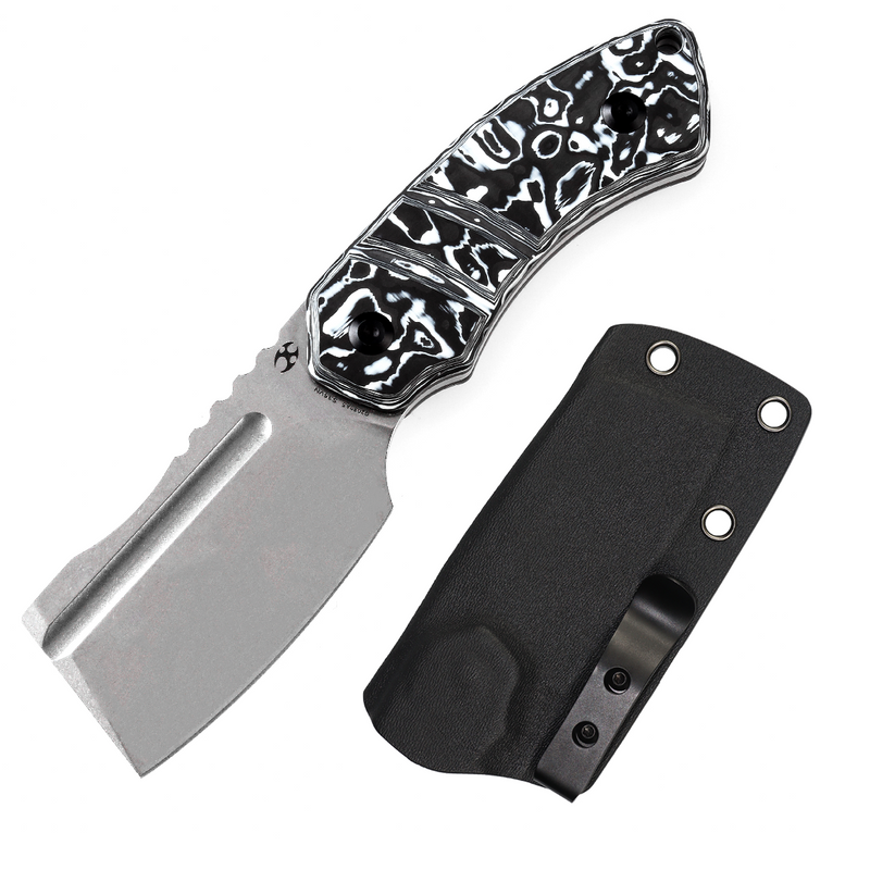 KANSEPT Korvid S Fixed Blade Black & White Carbon Fiber + Kydex Sheath Handle (2.9" CPM-S35VN Blade) Koch Tools -G2030A5