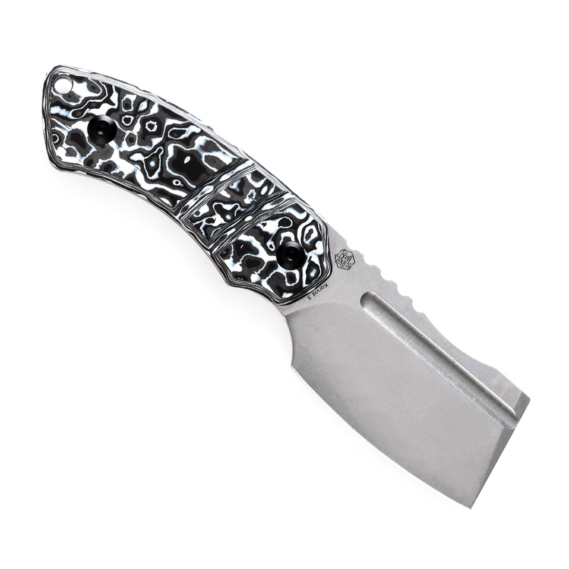 KANSEPT Korvid S Fixed Blade Black & White Carbon Fiber + Kydex Sheath Handle (2.9" CPM-S35VN Blade) Koch Tools -G2030A5