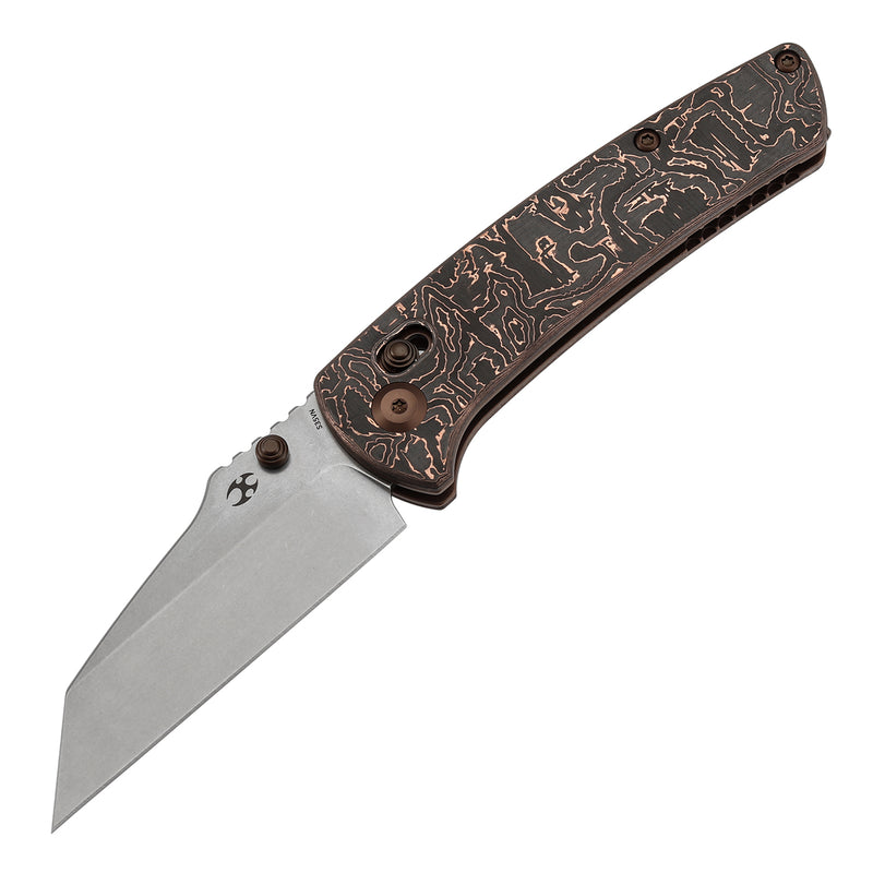 KANSEPT Main Street Crossbar Lock Knife Copper Carbon Fiber Handle(3.36" CPM S35VN Blade)Pinkerton Knives Design-K1015V3