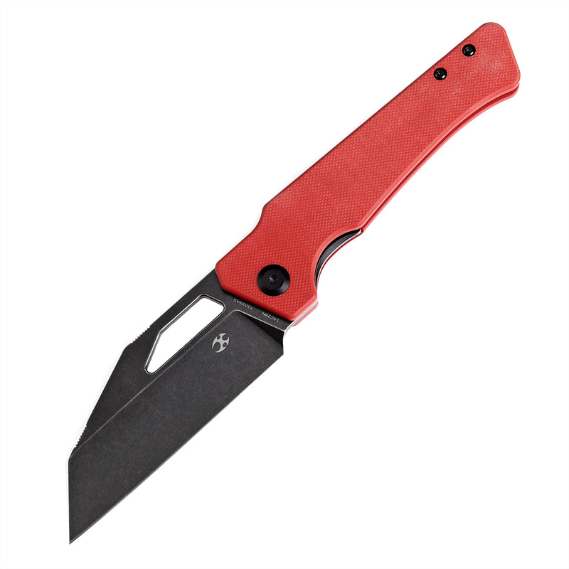 KANSEPT Egress T1033A5 Black Stonewashed 14C28N Red G10 Handle with Nitch Designs Design