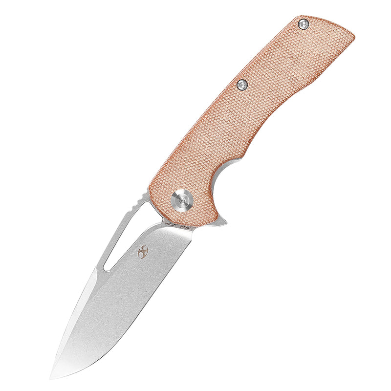 KANSEPT Kryo Thumb Hole/Flipper Knife Brown Micarta Handle (3.58"12C28N Blade) Kim Ning Design-T1001M4