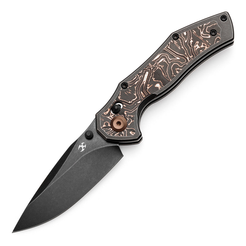 KANSEPT Apollo Cross Bar Lock Blackwash Titanium with Copper Carbon Fiber Handle (3.11“ CPM S35VN Blade) with War Blades Design-K2107V3