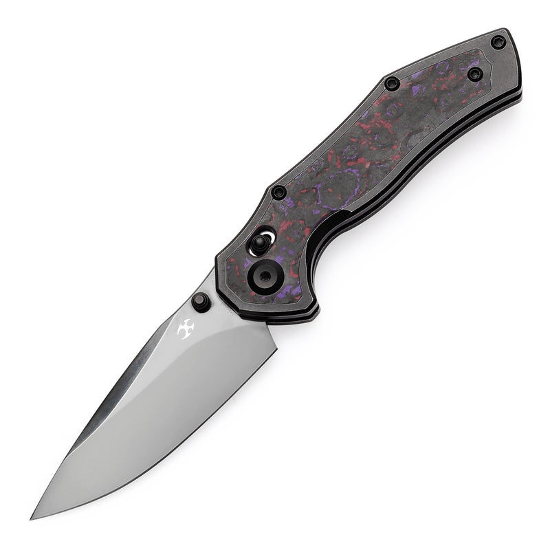 KANSEPT Apollo Cross Bar Lock Blackwash Titanium with Purple Haze Fatcarbon Handle (3.11“ Mirror DLC CPM S35VN Blade) with War Blades Design-K2107V4