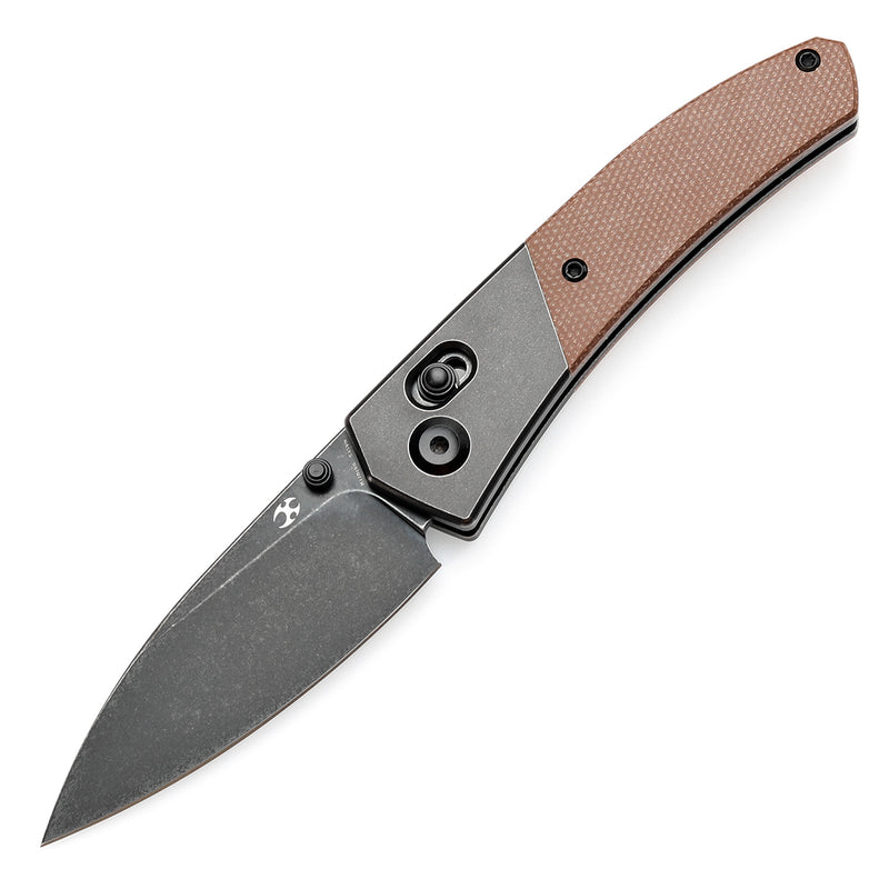 KANSEPT Dako Cross Bar Lock Titanium with Brown Micarta Handle (3.19“ CPM S35VN Blade) with Eddy M Design-K1101V6