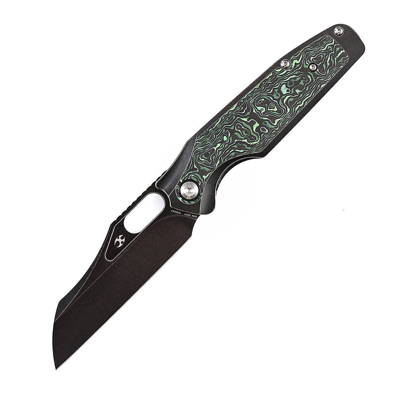 KANSEPT Tuckamore Thumb Hole Knife Stonewashed Titanium +Green Carbon Fiber Handle (3.54" CPM 20CV Blade) -K1052A3