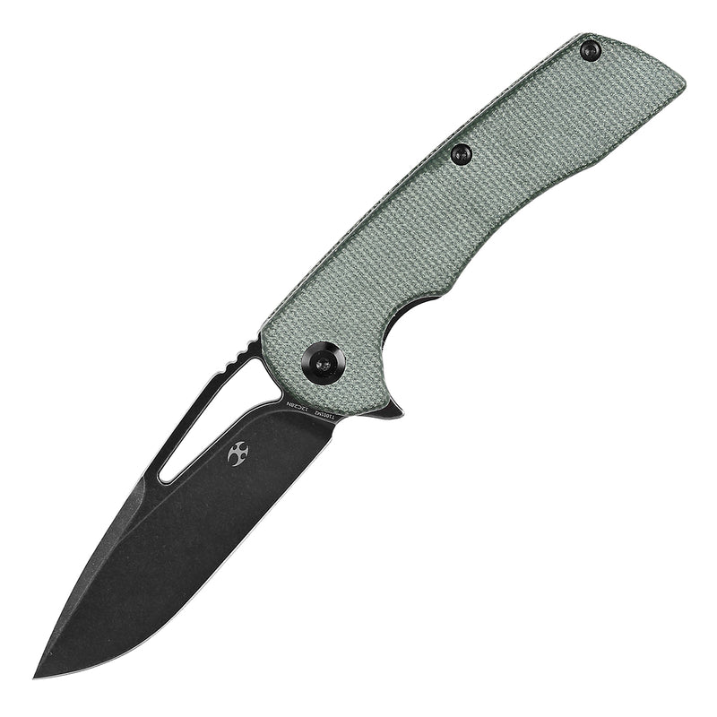KANSEPT Kryo Thumb Hole/Flipper Knife Green Micarta Handle (3.58"12C28N Blade) Kim Ning Design-T1001M2