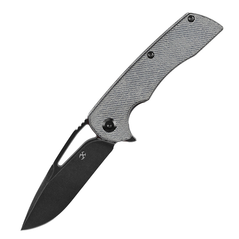 KANSEPT Kryo Thumb Hole/Flipper Knife Denim Micarta Handle (3.58"12C28N Blade) Kim Ning Design-T1001M1