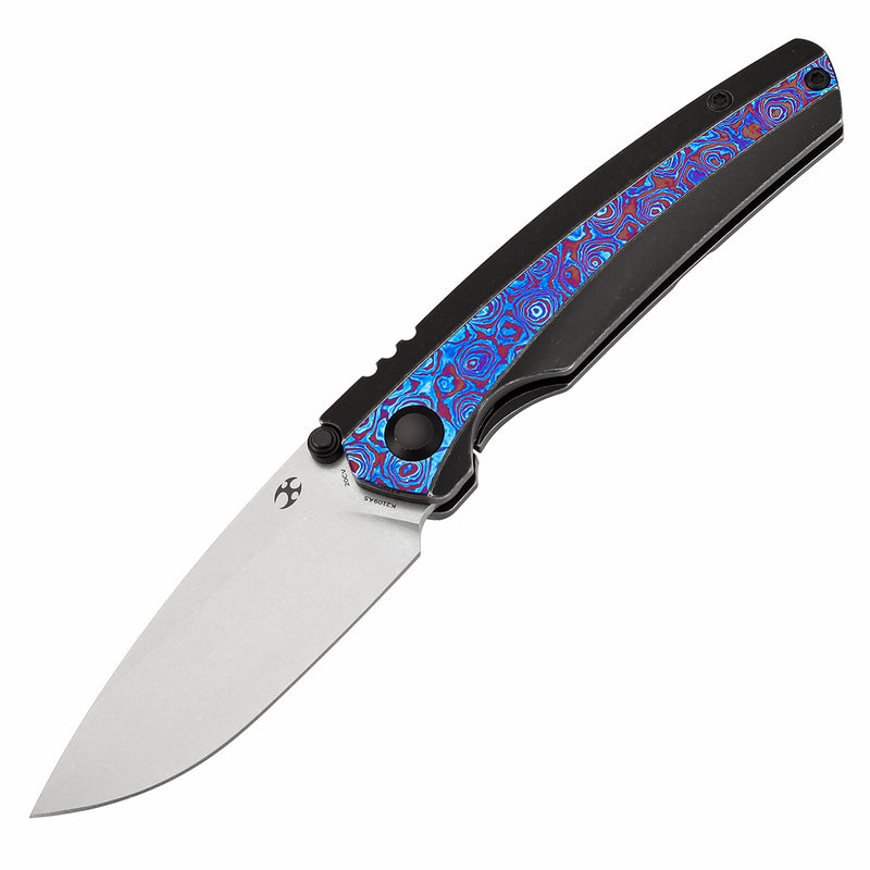 KANSEPT Thumb Stub Raven Blackwash Titanium wtih Timascus Handle (3.13" CPM 20CV Blade) with Black Bird Blades Design-K2109A5
