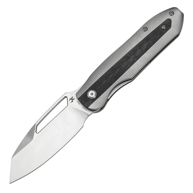 KANSEPT Thunderhead Thumb Hole Beadblasted Titanium with Twill Carbon FIber Inlay Handle (3.58" CPM S35VN Blade) with K.C. Spiron Design-K1106A2