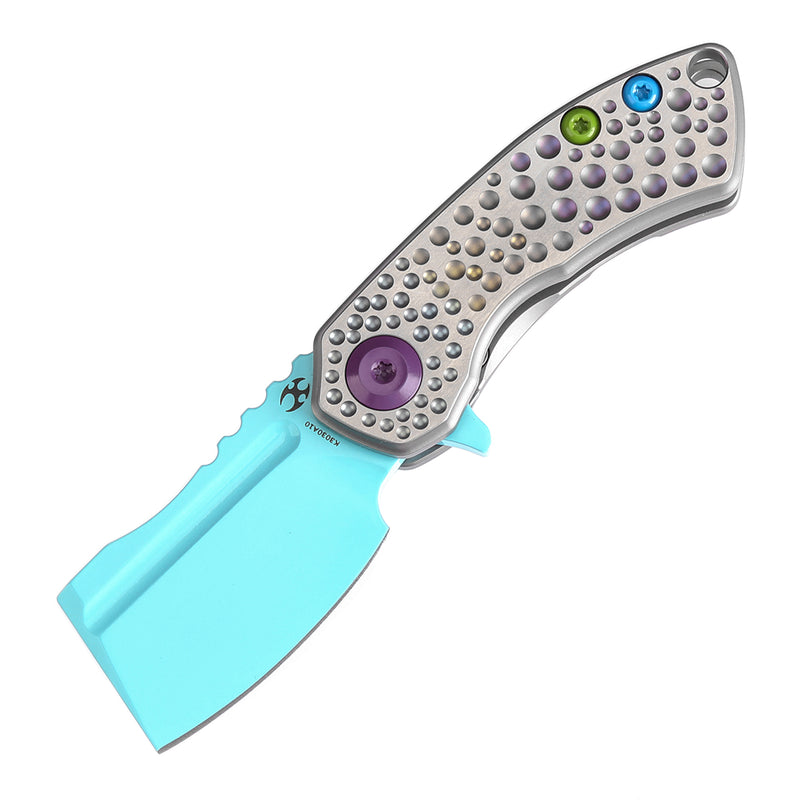 KANSEPT Mini Korvid Flipper knife Gradient Titanium Handle With Dimples Handle (1.45'' Light Blue Coating CPM S35VN Blade ) Koch Tools Design-K3030A10