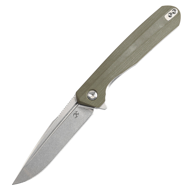 KANSEPT Qilin Flipper Olive Green G10 Handle (3.43''Stonewashed 154CM Blade Ostap Hel Design -T1047A2