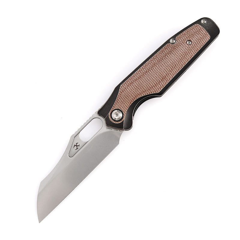 KANSEPT Tuckamore Thumb Hole Knife Stonewashed Titanium + Brown Micarta Handle (3.54" CPM 20CV Blade) -K1052A4