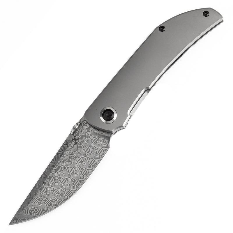 KANSEPT Tarkin Frame Lock Bead Blasted Titanium Handle (3.36'' Damascus Blade) Matthew Christensen Design - K1078A4