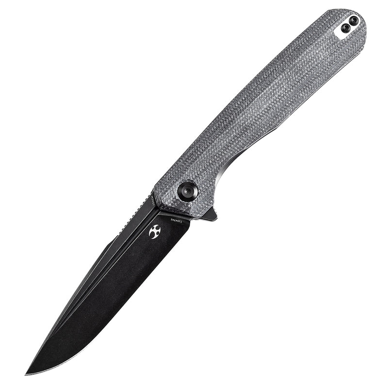 KANSEPT Qilin Flipper Black Micarta Handle (3.43''Blackwash 154CM Blade Ostap Hel Design -T1047A1
