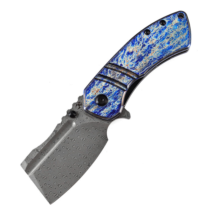KANSEPT M+ Korvid Thumb Studs/Flipper Knife Lightning Strike Anodized Titanium Handle (3.07'‘ Damascus Blade ) Koch Tools Design-K2030C3U