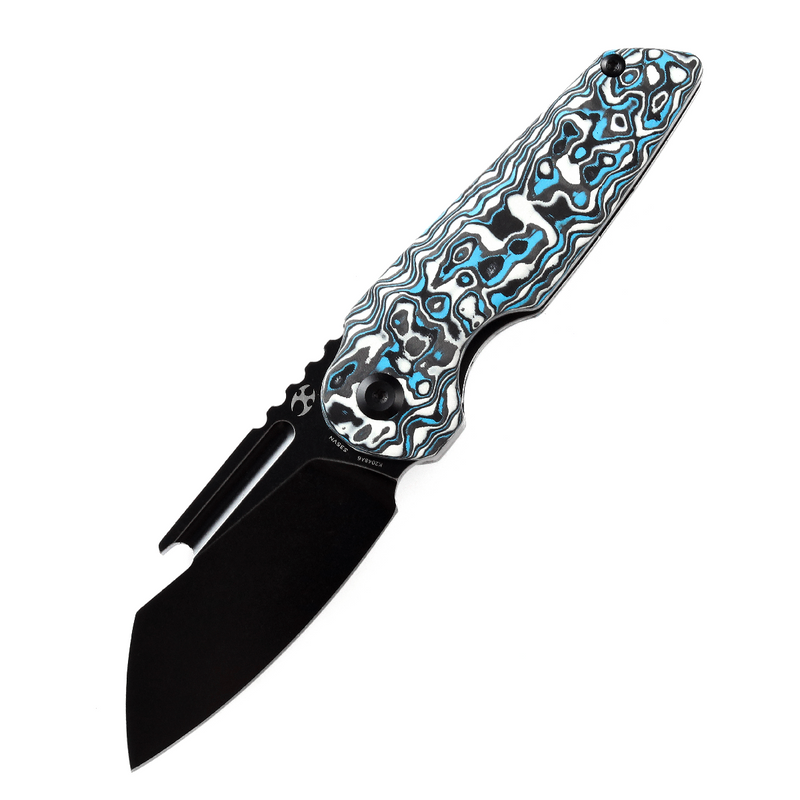 KANSEPT Rafe Flipper Knife Blue & White Carbon Fiber Handle (2.6''  CPM-S35VN Blade)4T5 Design -K2048A6