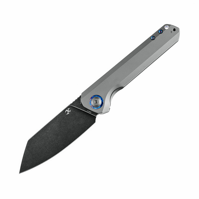 KANSEPT Bulldozer Front Flipper Gray Anodized Titanium Handle with Timascus Clip (3.56" CPM-20CV Blade)Kim Ning Design-K1028A2