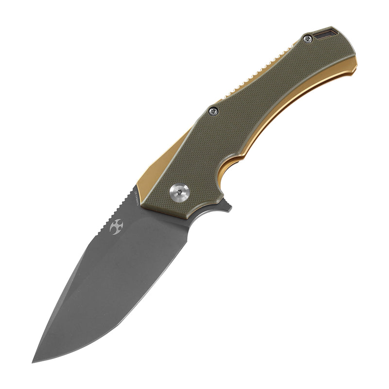 KANSEPT Hellx T1008A2 Budget-Friendly Folding Hunting Knife with Green G10 Handle Gray TiCn Coated D2 Blade