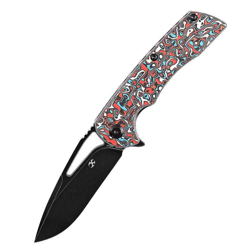 KANSEPT Kryo Thumb Hole/Flipper Knife Red Blue White Nebula Carbon Fiber Handle (3.58"CPM S35VN Blade) Kim Ning Design-K1001M3