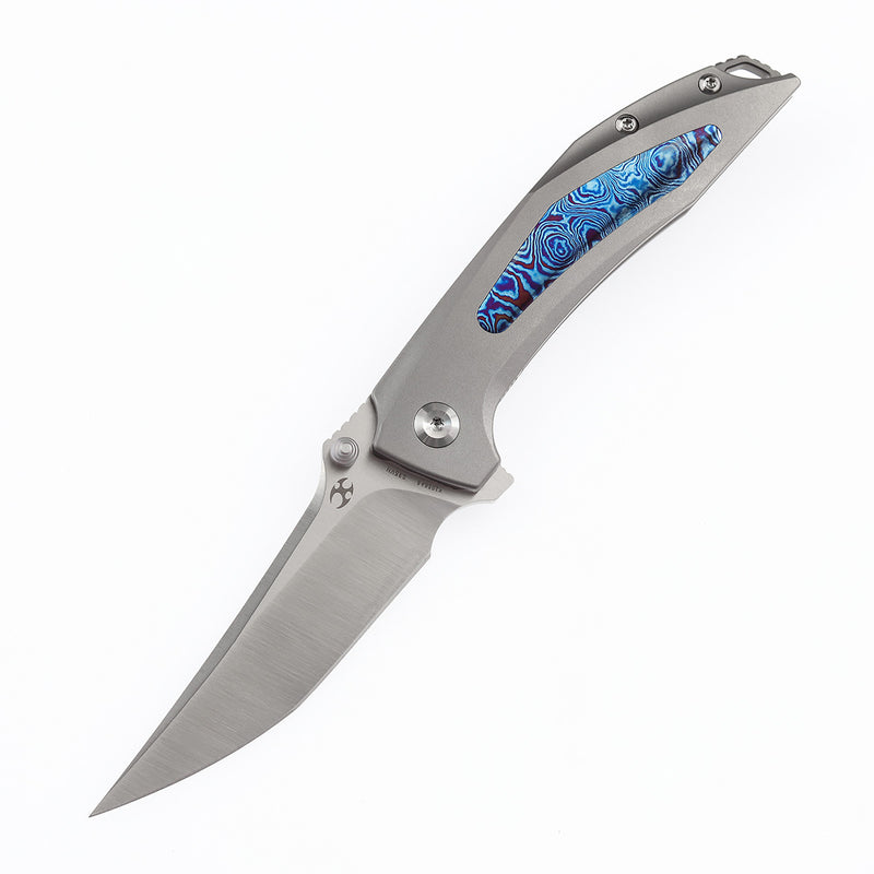KANSEPT Baku Flipper/Thumb Hole Knife  Titanium + Timascus Inlay Handle (3.2'' CPM-S35VN Blade)Sparrow Knife Co Design -K1056A8