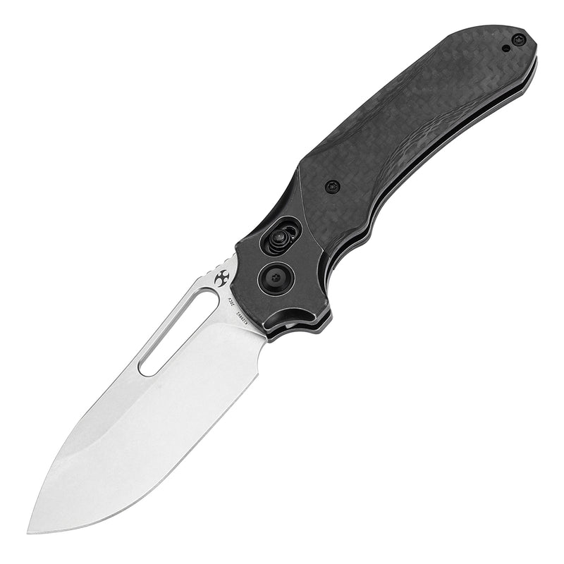 KANSEPT Quasar Cross Bar Lock Blackwash Titanium and Twill Carbon Fiber Handle (3.38" CPM 20CV Blade) with Munko Knives Design-K1099V2