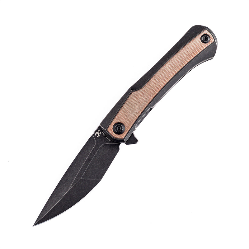 Kratos K1024A8 Titanium + Brwon Micarta Handle with Black TiCn Coated S35VN Blade for camping hunting folding knives by Ostap Hel Design