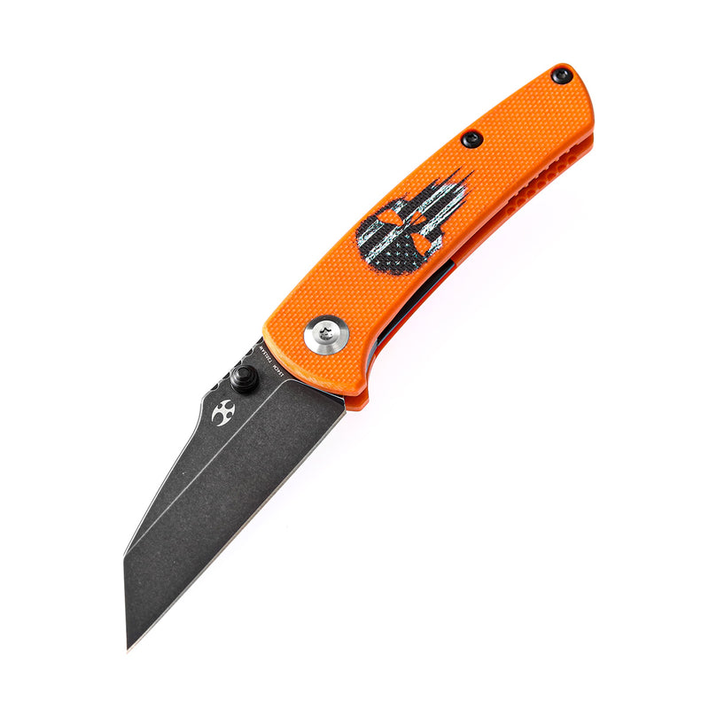 KANSEPT Little Main Street Thumb Studs Knife Orange G10 with Skull Print Handle (2.26'' 154CM Blade) Dirk Pinkerton Design -T2015AW