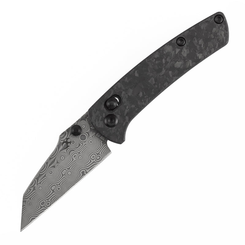 KANSEPT Little Main Street Cross Bar Lock Shred Carbon Fiber Handle (2.26'' Damascus Blade) Dirk Pinkerton Design-K2015V7