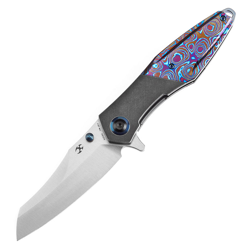 KANSEPT Thumb Stub Mistaken Blackwash Titanium and Timascus with Timascus Clip (3.15" CPM 20CV) Jonathan Styles Design- K1053A3