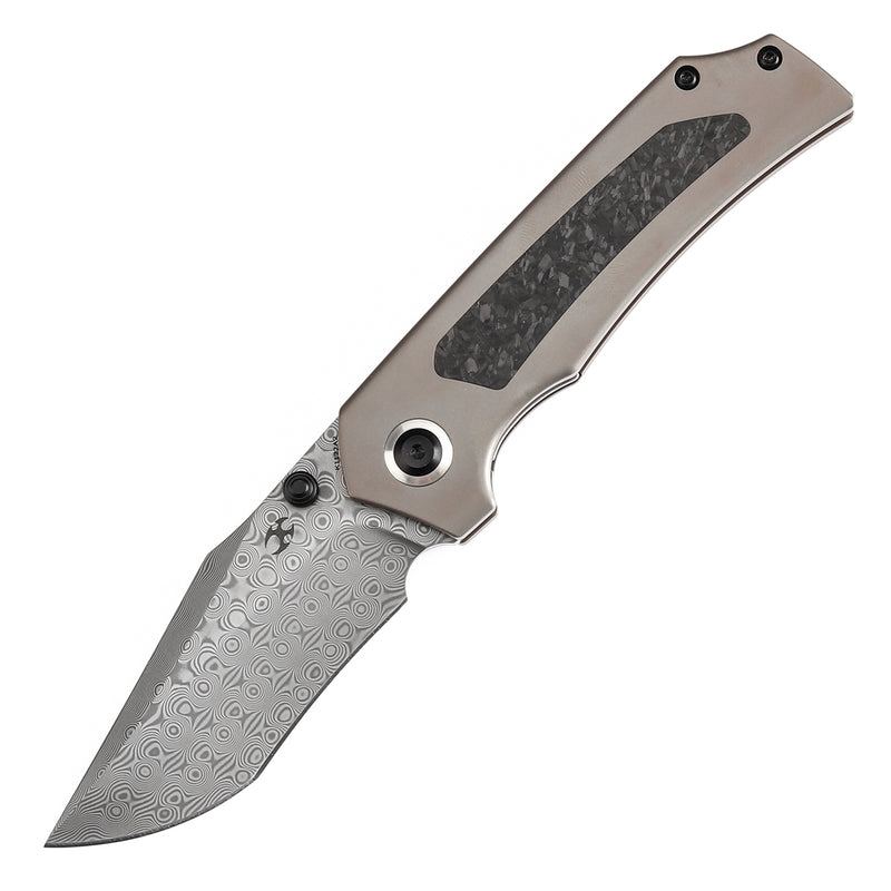 KANSEPT Fermi  Carbon Fiber Handle (3.11" Damascus Blade) Burchtree Designs-K1122A2