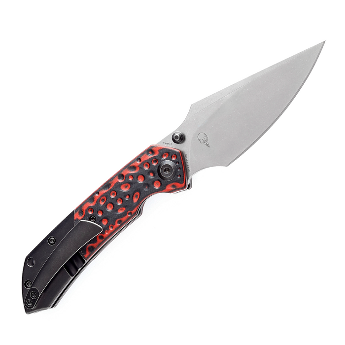 KANSEPT Fenrir --Left Handed Flipper Knife Black and Red G10+ Titanium  Handle (3.48'' CPM-S35VN Blade) Greg Schob Design -K1034L2