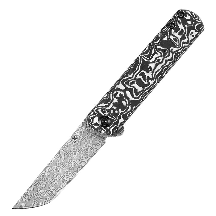 KANSEPT Foosa Slip Joint/Flipper Knife Black White Carbon Fiber Handle (3.06"Damascus Blade) Rolf Helbig Design-K2020T1