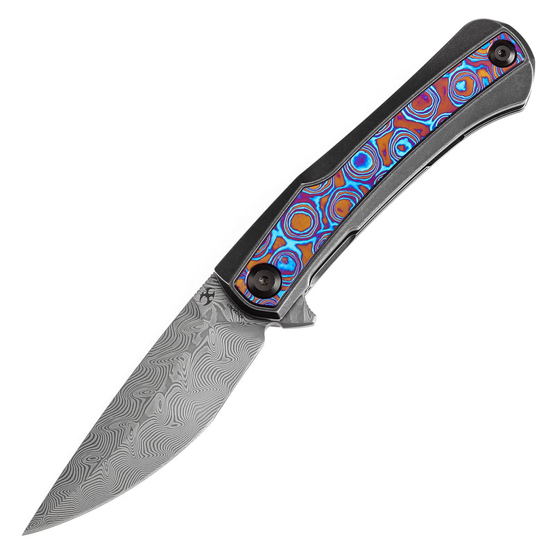 KANSEPT Kratos Flipper Knife Titanium Handle + Timascus Inlay Handle (3.79‘'DamascusBlade)Ostap Hel Design-K1024A10