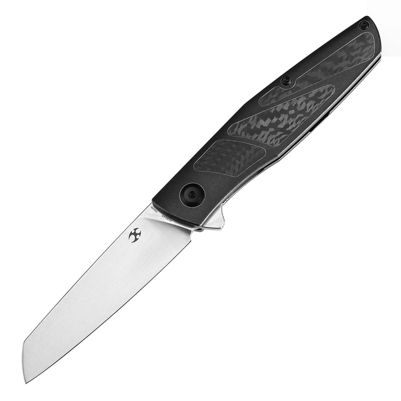 KANSEPT Cru Flipper Knife Blackwash Titanium & Twill Carbon Fiber Handle(3.46''CPM S35VN Blade) Villella Knives Design-K1092A5