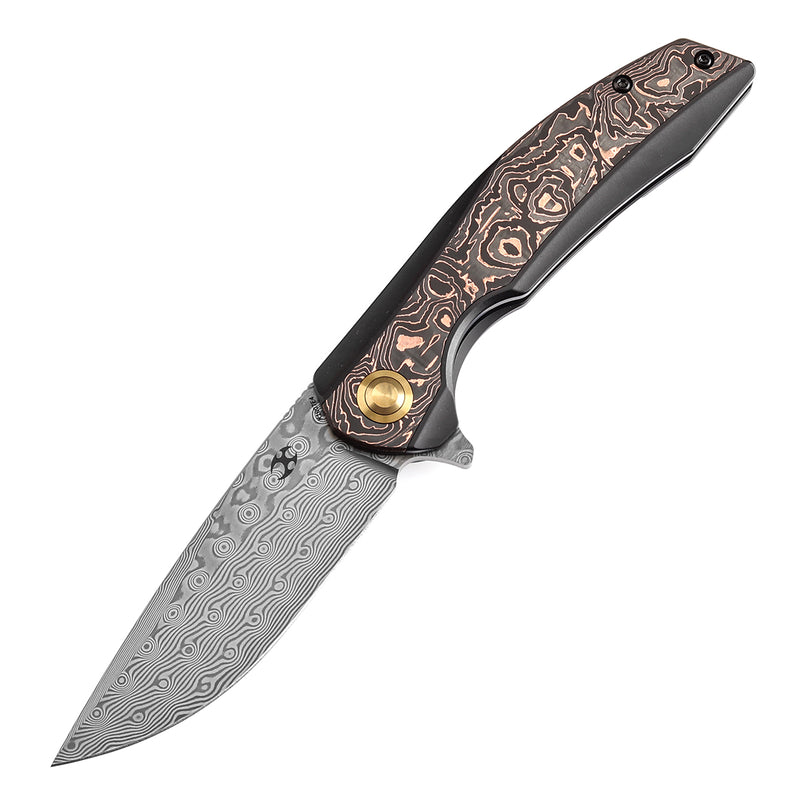 KANSEPT Accipiter Titanium and Copper Carbon Fiber Handle (3.50" Damascus Blade) Kim Ning Design-K1007E4