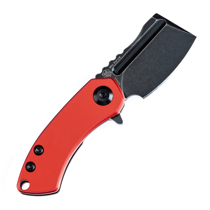 KANSEPT Mini Korvid  Flipper Knife Red Anodized Aluminum Handle (1.45'' Stonewashed 154CM Blade) Koch Tools Design-T3030P3