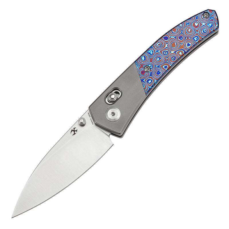 KANSEPT Dako Cross Bar Lock Stonewashed Titanium with Timascus Handle (3.19" CPM S35VN Blade) with Eddy M Design-K1101V5