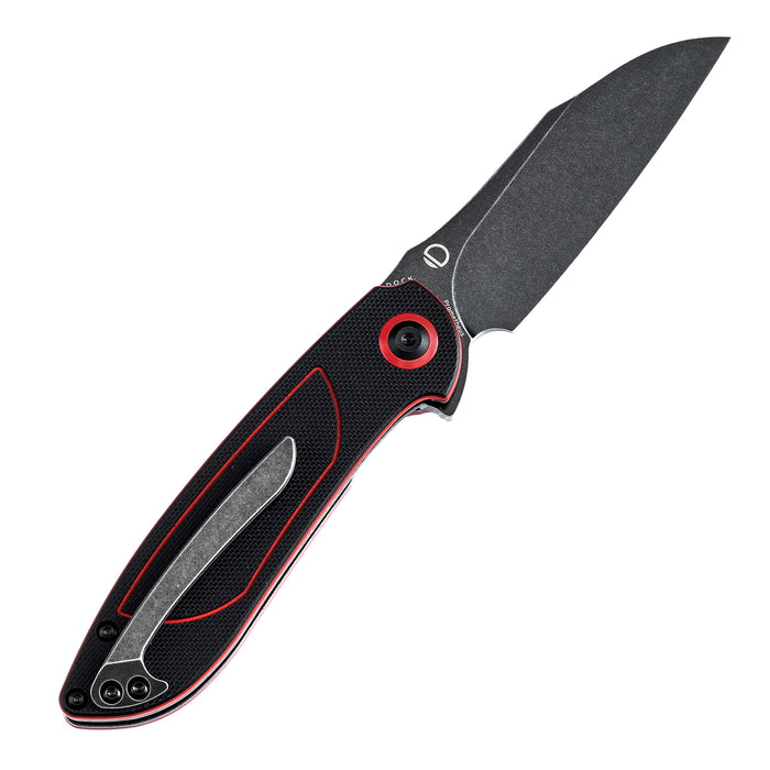 Tenable Prometheus Folding Knife Black and Red G10 Handle(3.29'' Blackwash 14C28N Blade)D.O.C.K. Design-T1040A1