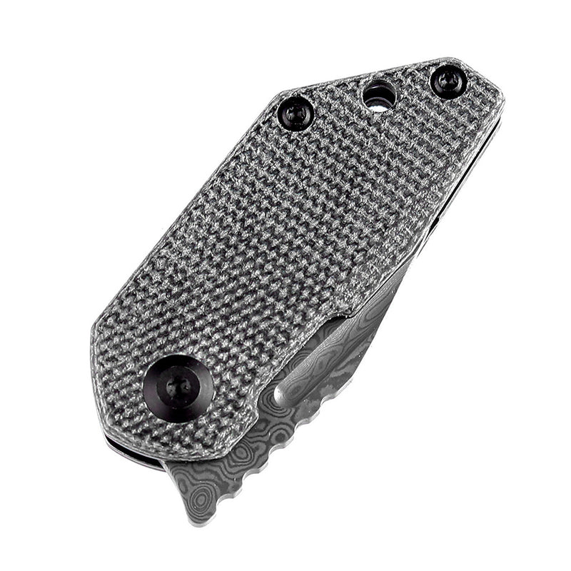 KANSEPT RIO Flipper Knife Black Micarta Handle (1.56'' Damascus Blade) 4T5 Design-K3044D1